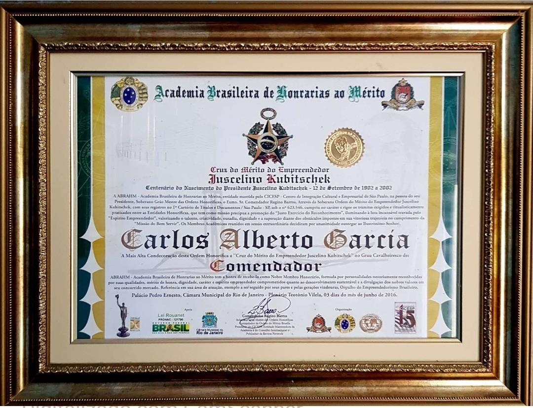 Diploma de Comendador em nome de Carlos Alberto Garcia, de 3 de junho de 2016.
